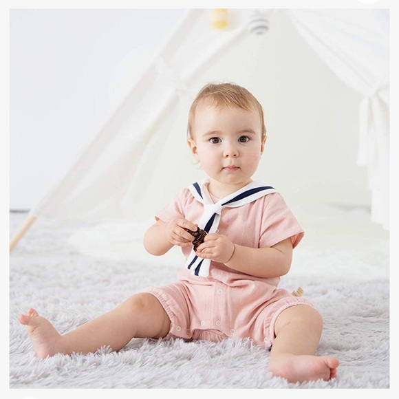 NWT Pureborn Muslin Cotton Baby Pink Sailor Outfit 3-6 MO - Picture 2 of 9